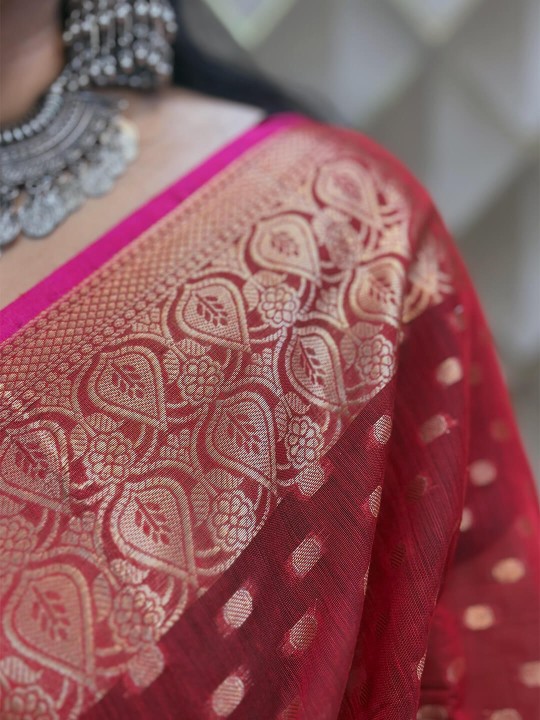 RED ORGANZA BANARSI SAREE